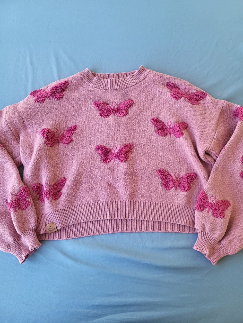 Simply Southern Pink Crewneck Sweater with Hot-Pink Butterflies